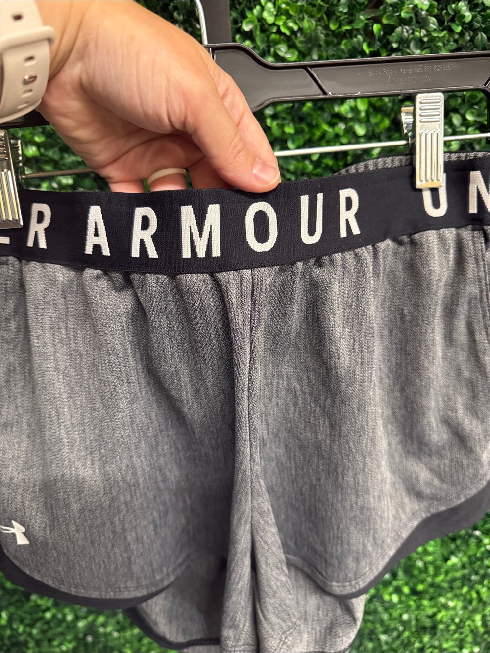 Under Armour Women's Heather Gray Athletic Shorts with Black Waistband - Picture 6 of 6